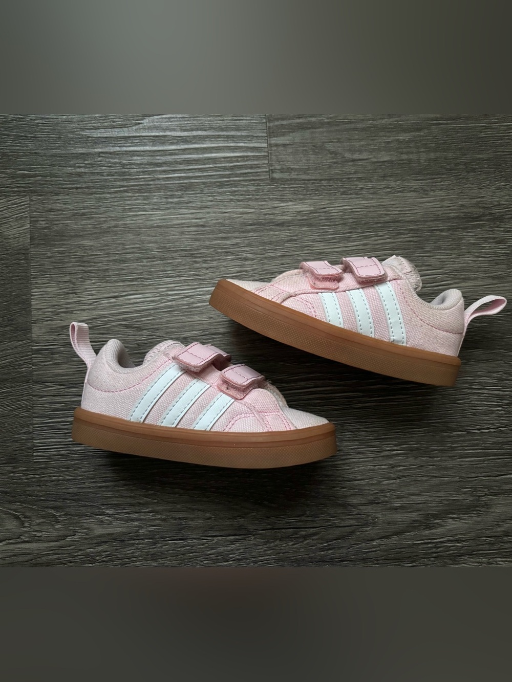 adidas Pink and White Kids Velcro Sneakers with Gum Sole